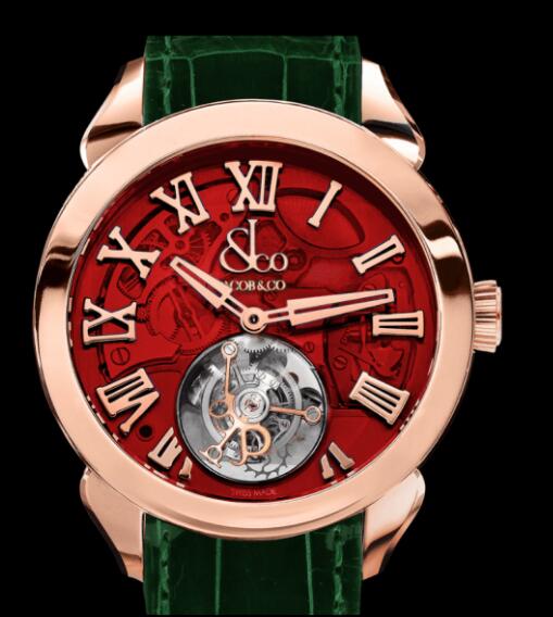 Jacob & Co PALATIAL FLYING TOURBILLON HOURS & MINUTES ROSE GOLD RED MINERAL CRYSTAL PT520.24.NS.QB.A Replica watch